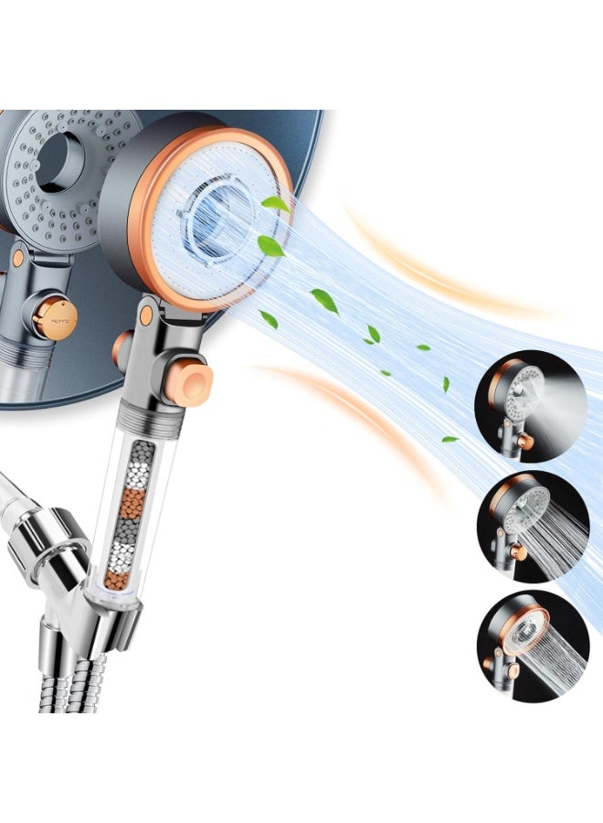 أل أيه بريشوس رأس دش مزود بفلتر وبخاخ يدوي للعناية بالبشرة والشعر، رؤوس دش عالية الضغط مزودة بفلاتر للمياه العسرة، طقم رأس دش هيدرو جيت يتضمن حبيبات معدنية - Image 1